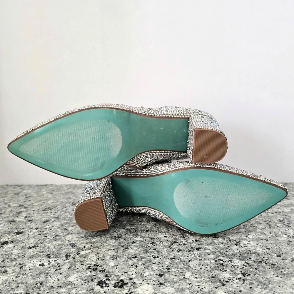 Betsey Johnson SB-CADY Silver Rhinestone Pointed Toe Block Heel Ankle Boots 8M - Picture 8 of 10